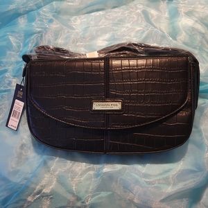 LONDON FOG Astor Croco Shoulder Bag...Black..NWT